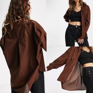ASOS Bershka oversized shirt in dark chocolate brown EUC